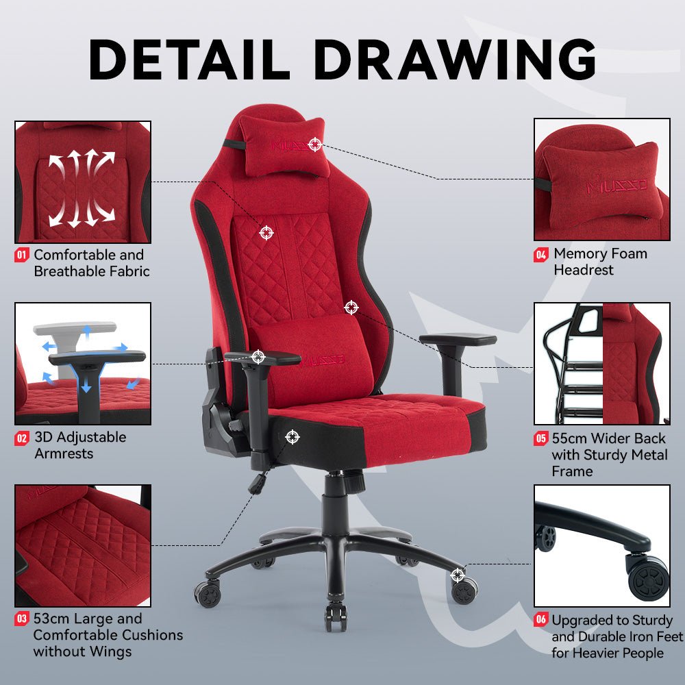 MUSSO Aeolus Series Fabric Computer Gaming Chair 199P XL SIZE 3D Armrest and Fabric