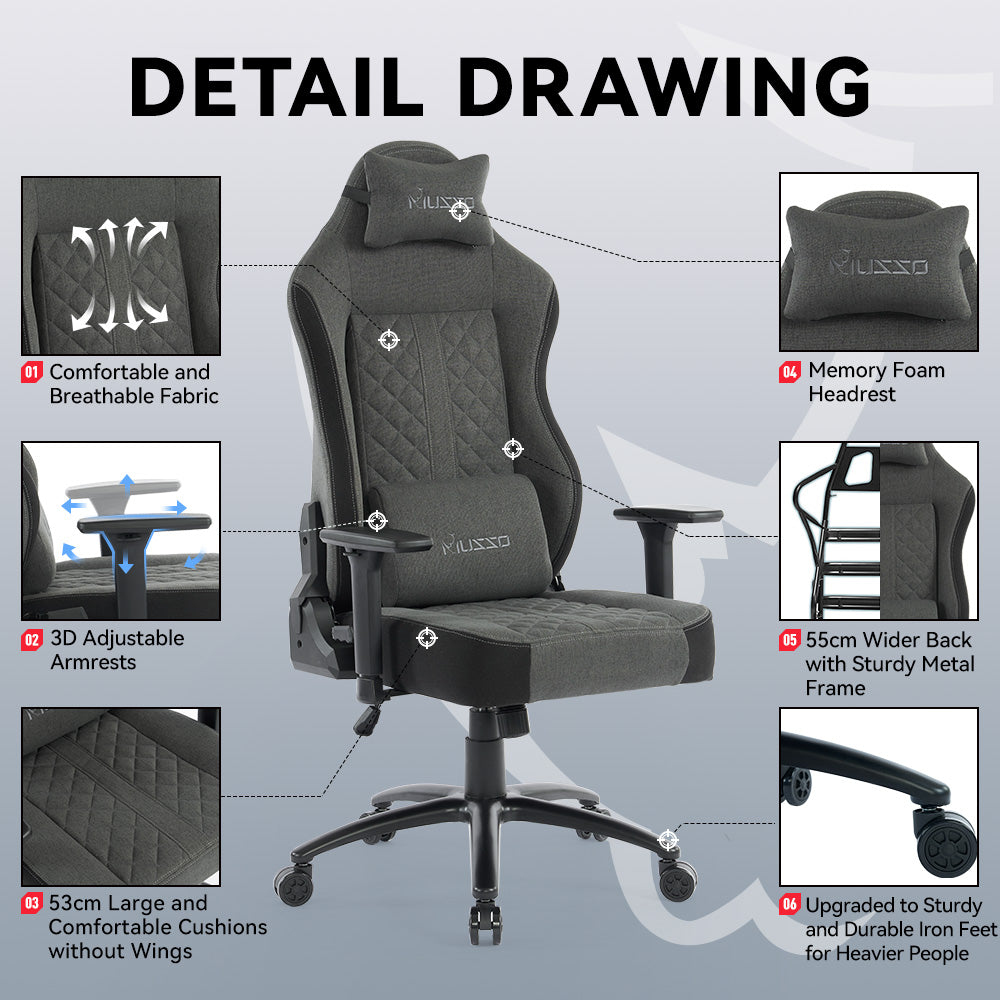 MUSSO Aeolus Series Fabric Computer Gaming Chair 199P XL SIZE 3D Armrest and Fabric