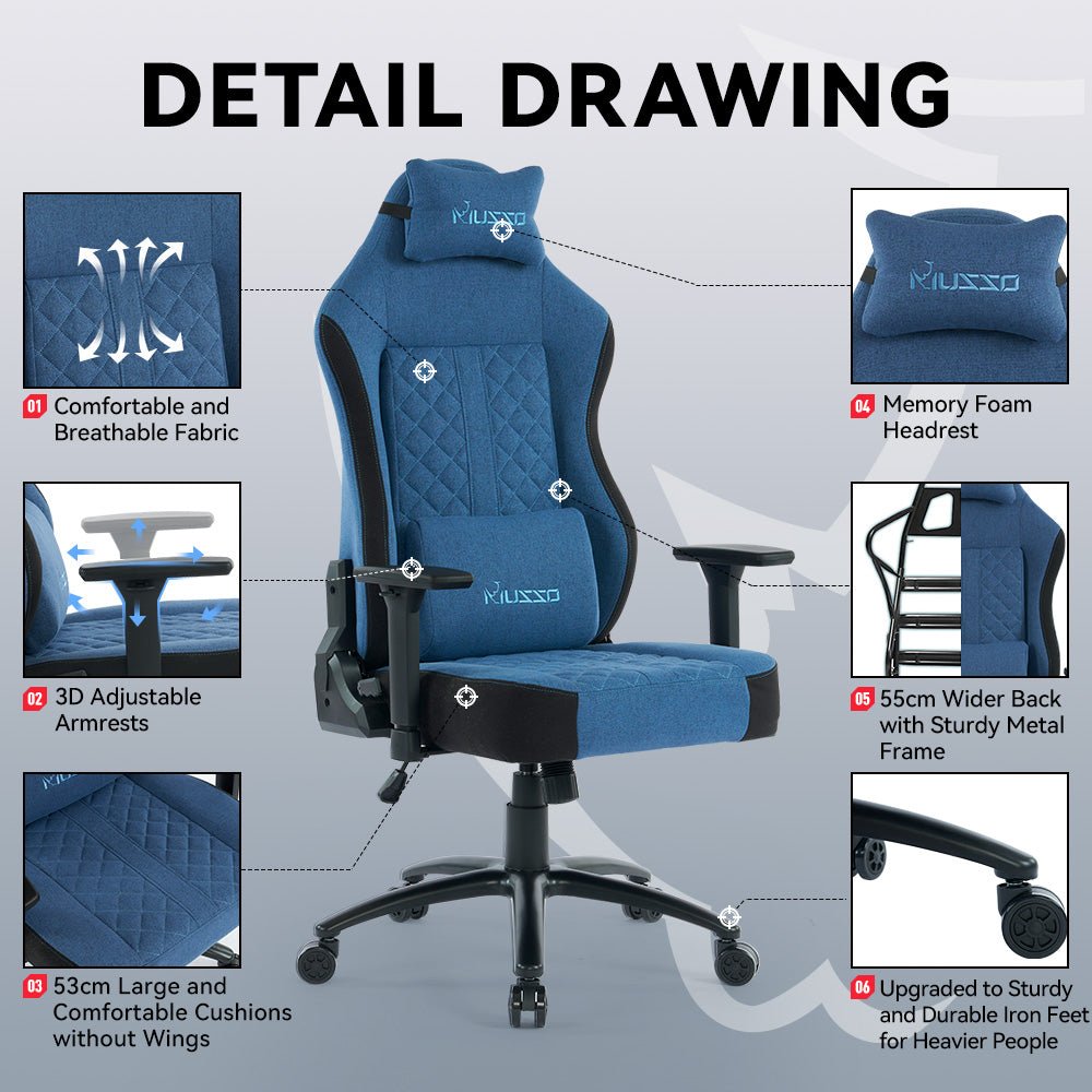 MUSSO Aeolus Series Fabric Computer Gaming Chair 199P XL SIZE 3D Armrest and Fabric