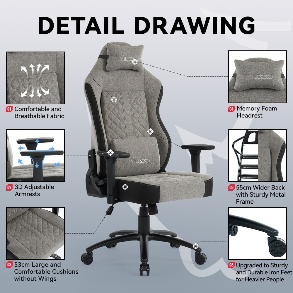 MUSSO Aeolus Series Fabric Computer Gaming Chair 199P XL SIZE 3D Armrest and Fabric