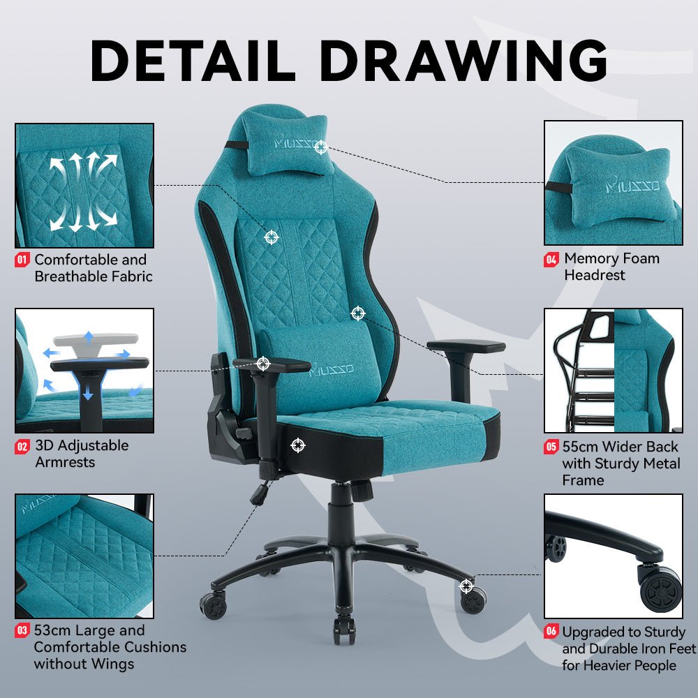 MUSSO Aeolus Series Fabric Computer Gaming Chair 199P XL SIZE 3D Armrest and Fabric