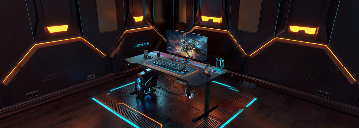 Split Gaming Design MUSSO RG75 Split Electric Height-Adjustable Gaming Desk, Carbon Fiber ...