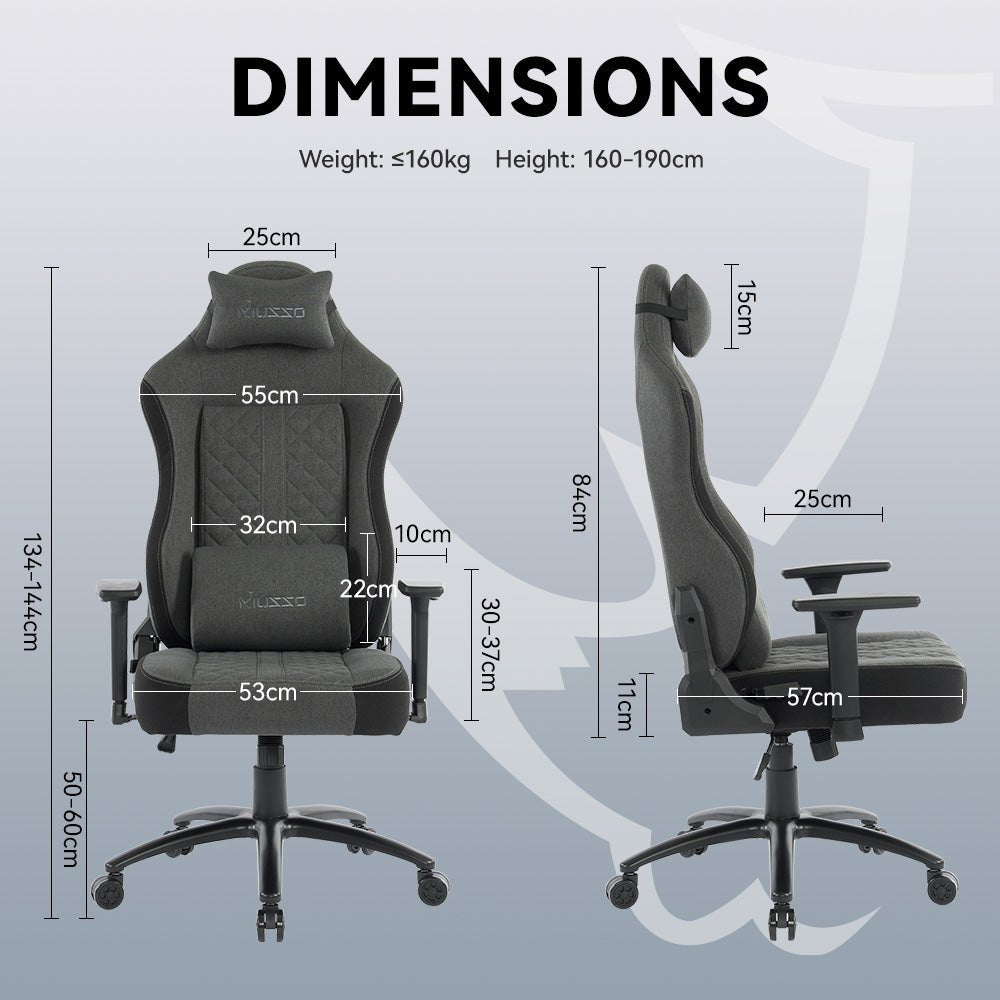 MUSSO Aeolus Series Fabric Computer Gaming Chair 199P XL SIZE 3D Armrest and Fabric