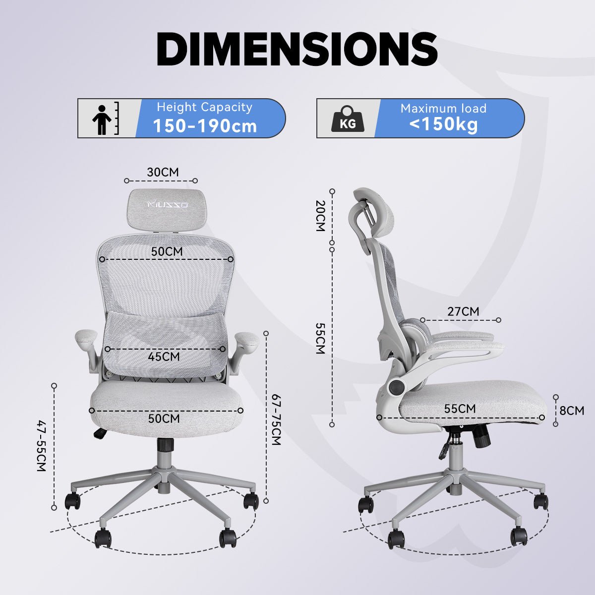 MUSSO C10 Ergonomic Chair 2D Headrest and Flip Armrest Ergonomic Office Chair