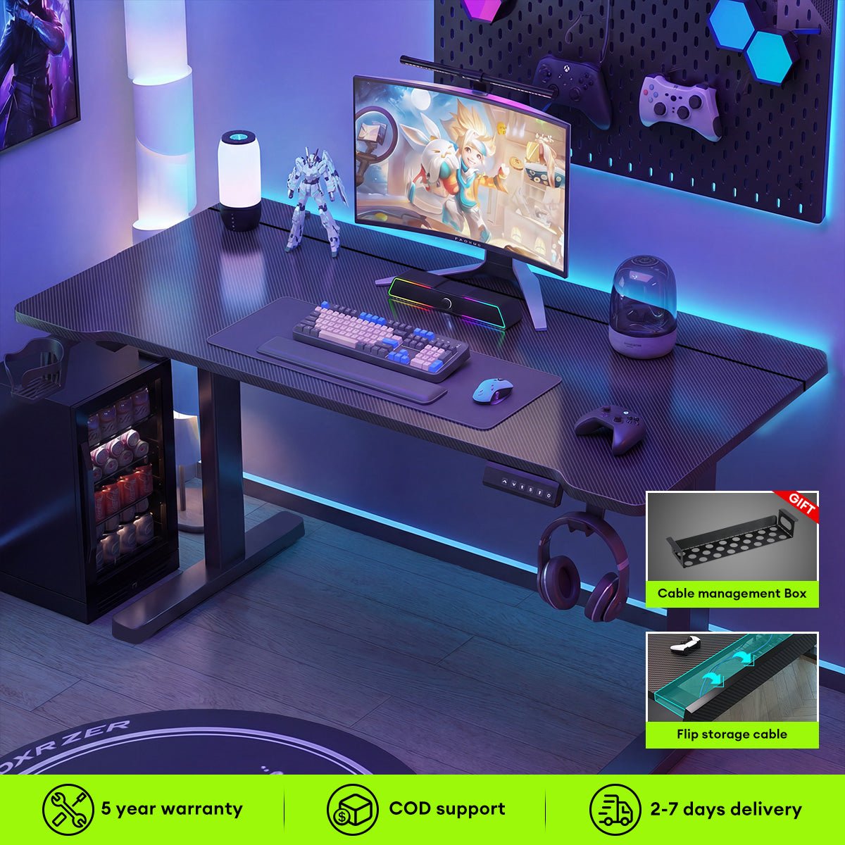 Split Gaming Design MUSSO RG75 Split Electric Height-Adjustable Gaming Desk, Carbon Fiber ...